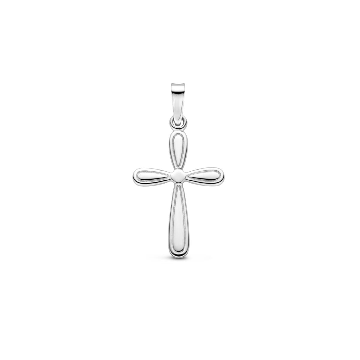 pendentif croix en argent rhodié de 25 mm avec des lignes épurées.