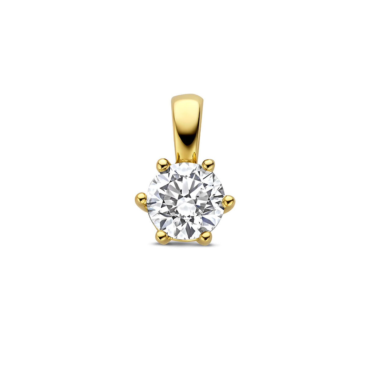 Pendentif en or jaune 14 carats avec un diamant cultivé en laboratoire, forme ronde.