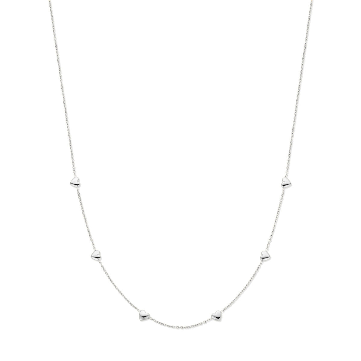 Collier en argent rhodié avec des cœurs, longueur 41 + 4 cm.