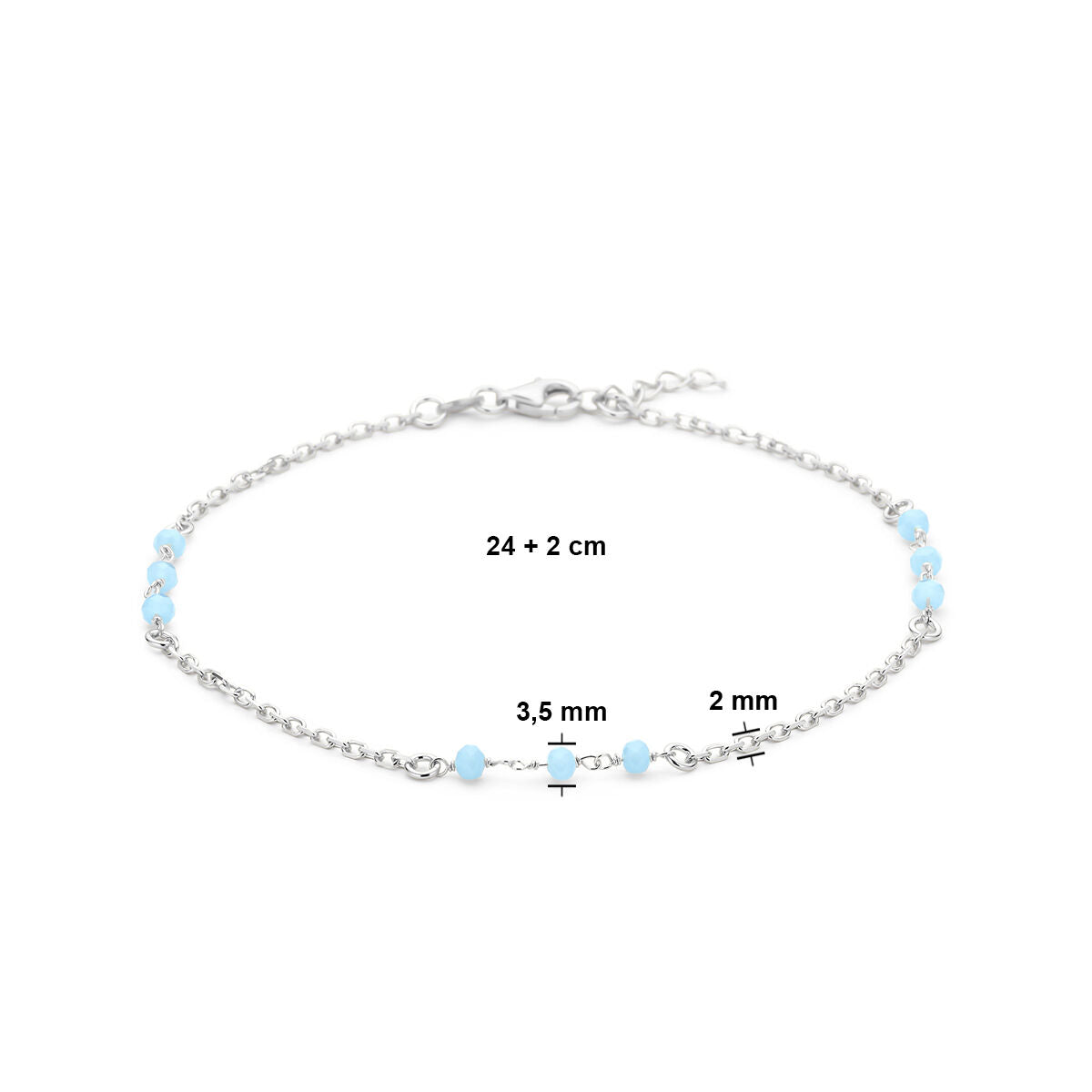 bracelet bleu perles en cristal 24 + 2 cm argent rhodié