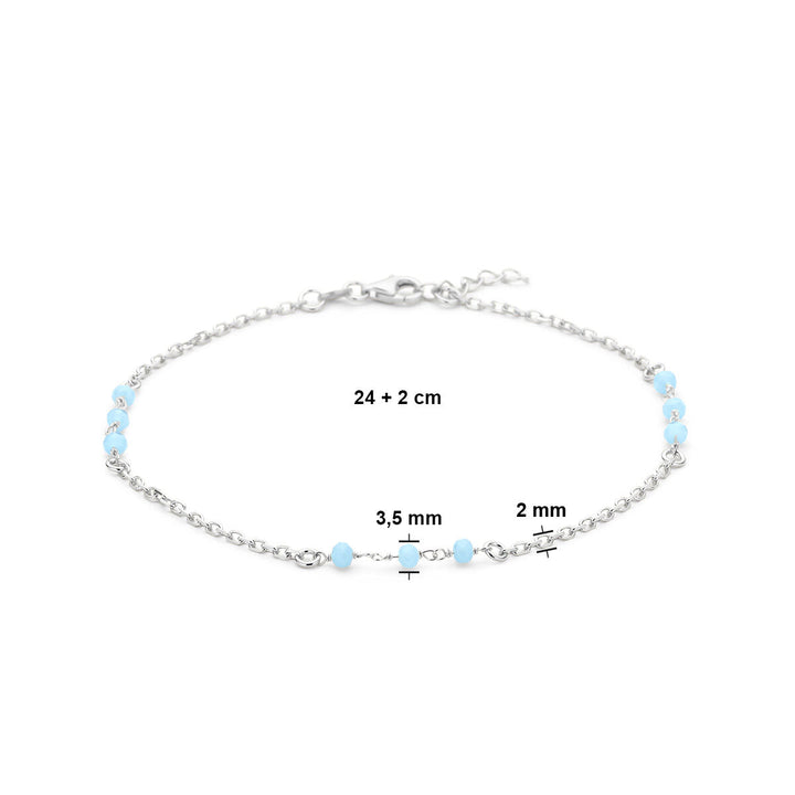 enkelbandje blauw kristal bolletjes 24 + 2 cm zilver gerhodineerd