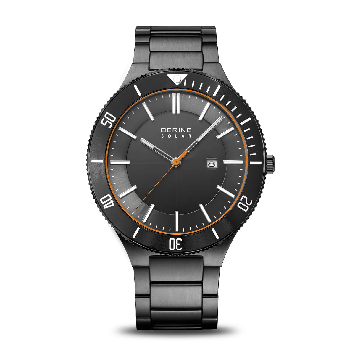 Montre pour homme avec cadran gris, boîtier en acier inoxydable noir et bracelet en métal.