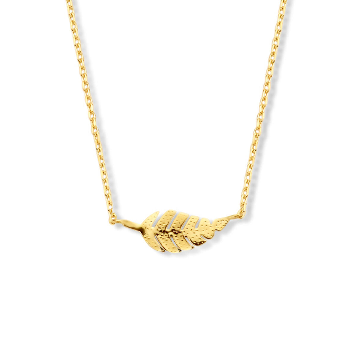 Collier en or jaune 9 carats avec pendentif en forme de feuille.