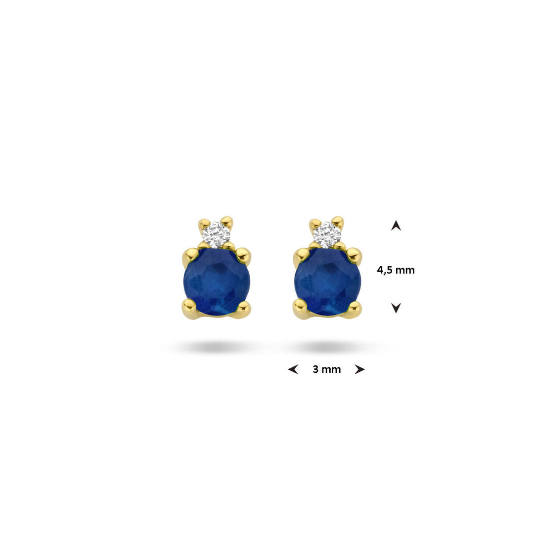 oorknoppen saffier en diamant 0.015ct (2x 0.0075ct) h p1 14K geelgoud