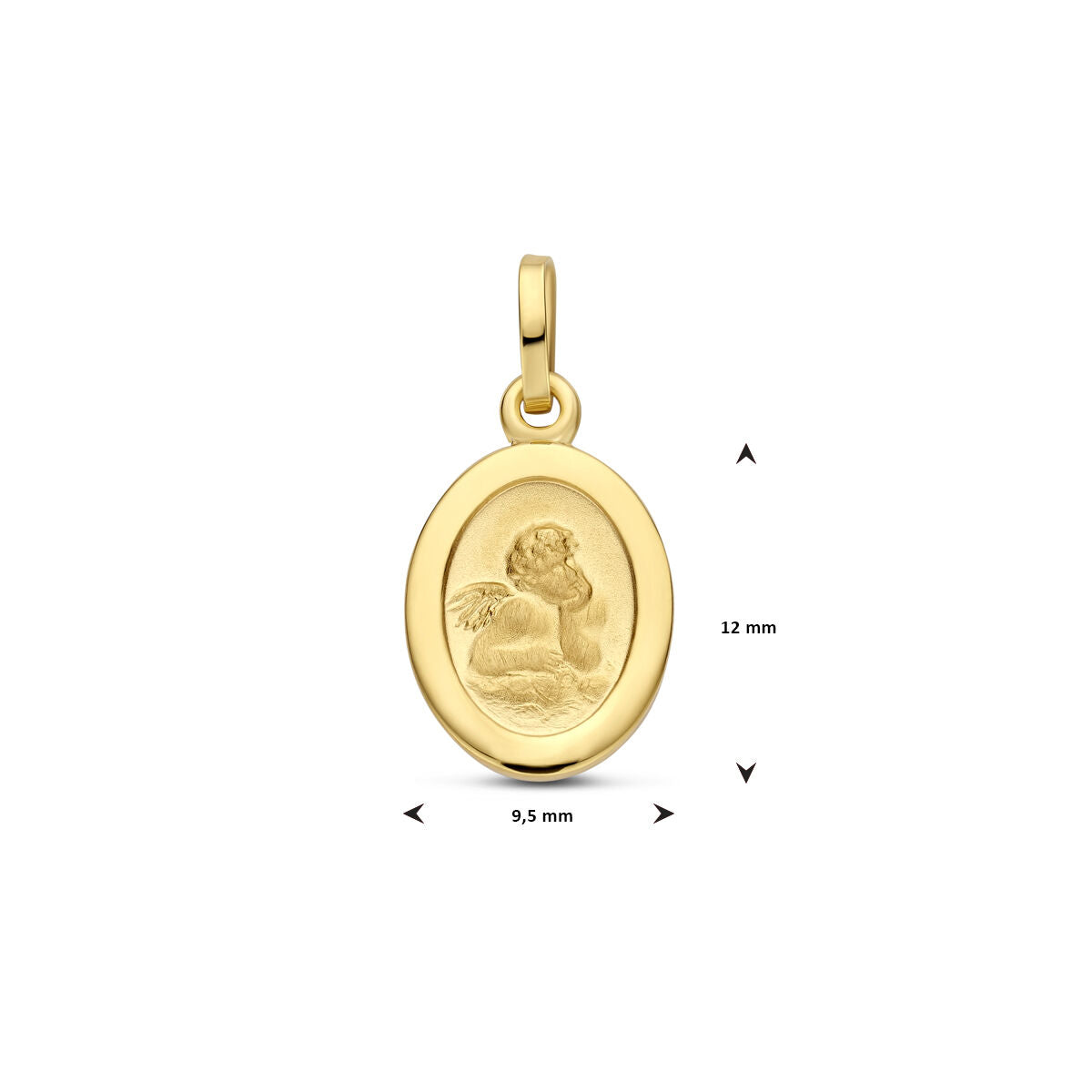 pendentif ovale ange poli/mat 19 mm 14K or jaune