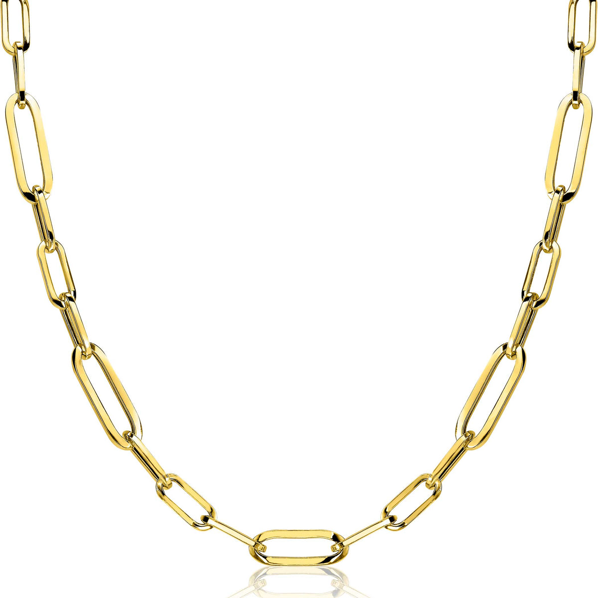 Collier doré avec des maillons allongés en forme de rectangle.