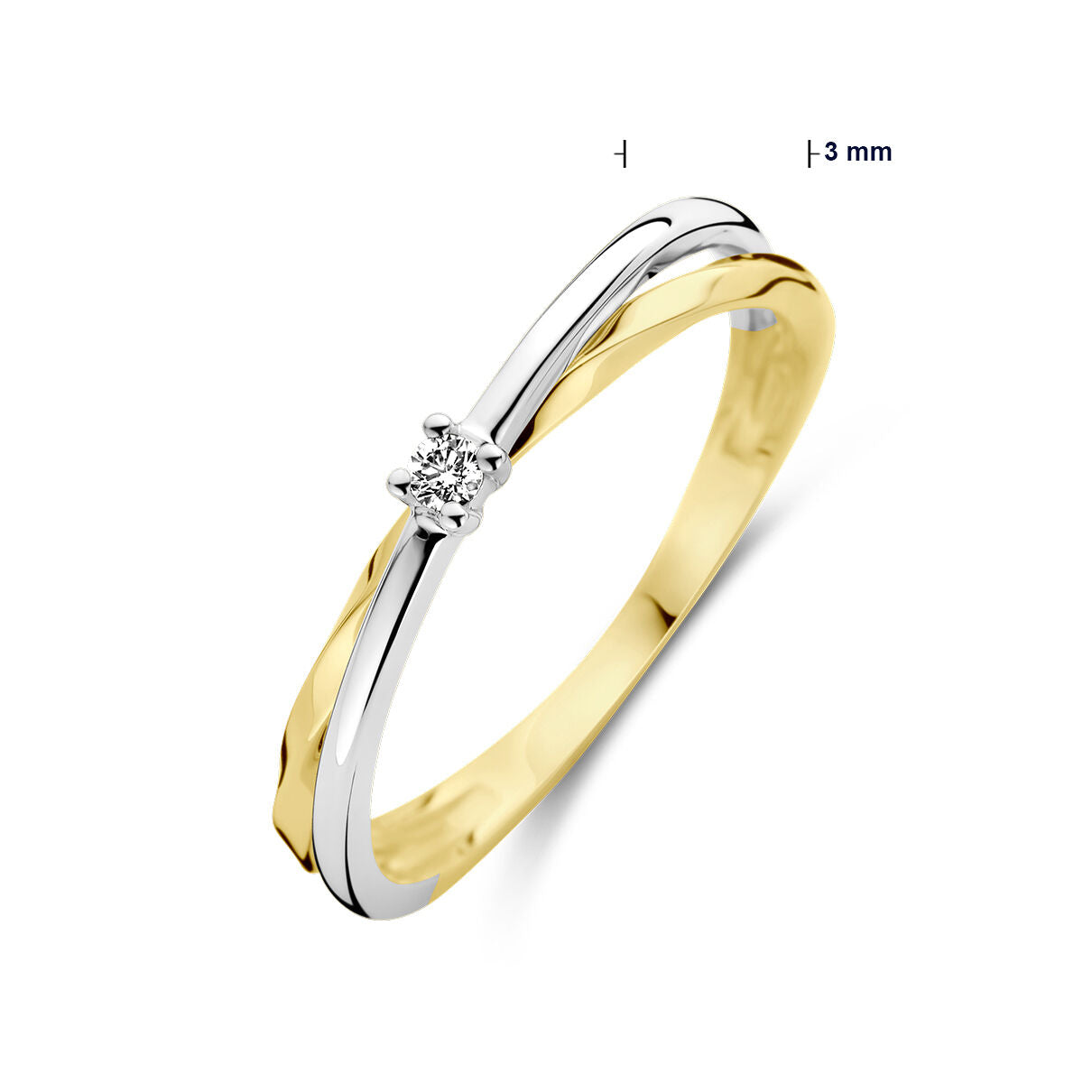 bague diamant 0.03ct h si or bicolore jaune/blanc 14K