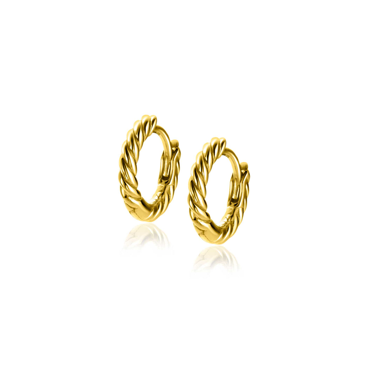 Boucles d'oreilles dorées en forme de créole tressée.