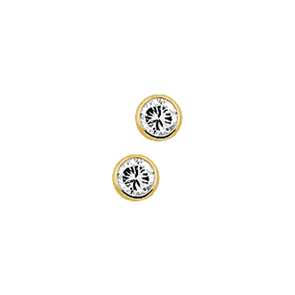 Boucles d'oreilles en or jaune 14K avec zirconia, de forme ronde et décorées d'un motif central.