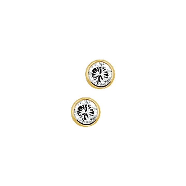 Boucles d'oreilles en or jaune 14K avec zirconia, de forme ronde et décorées d'un motif central.