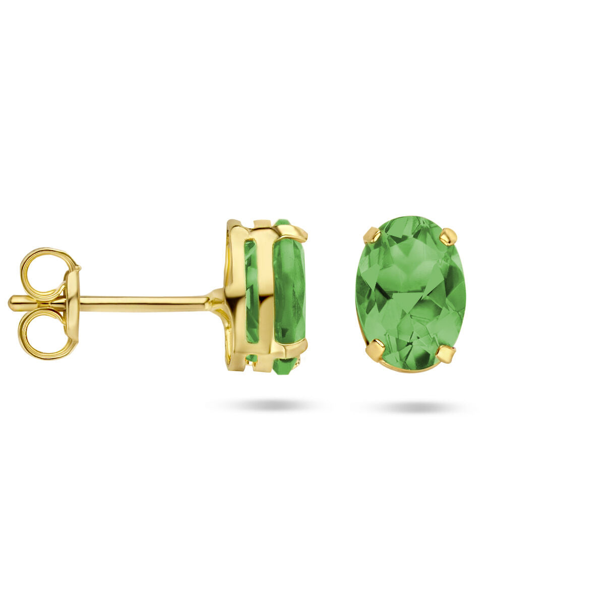 puces d'oreilles en agate verte en or jaune 14K