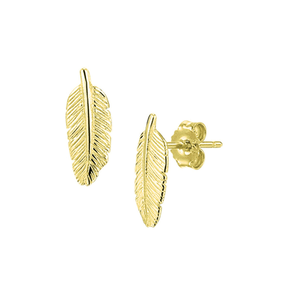 Boucles d'oreilles en forme de plume en argent doré.