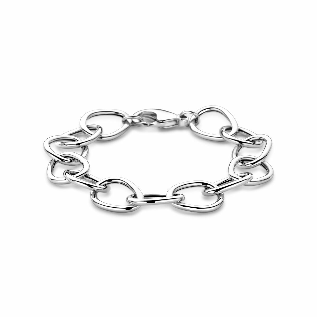 Bracelet en argent rhodié de 19 cm avec maillons en forme de cœur.