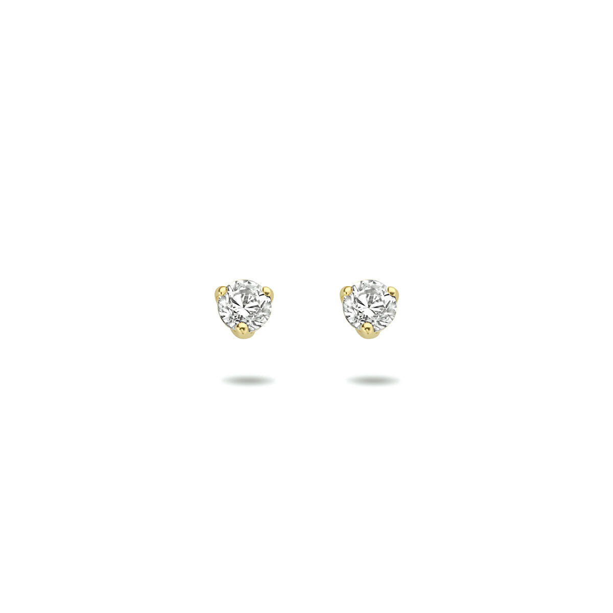 Boucles d'oreilles en zirconium en or jaune 14K, avec une forme ronde et des griffes dorées.