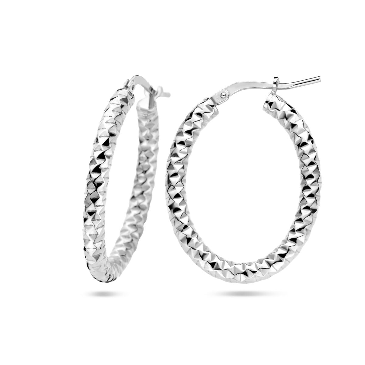 créoles 3,0 mm tube rond diamanté argent rhodié
