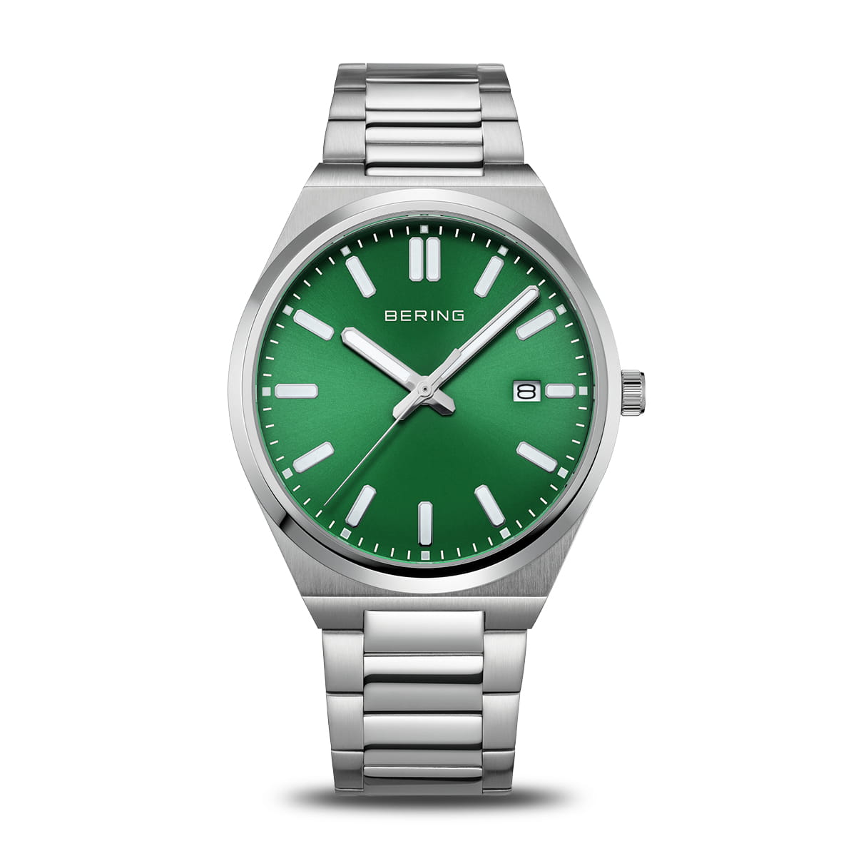 Montre pour homme avec cadran vert, boîtier en acier inoxydable et bracelet en acier.