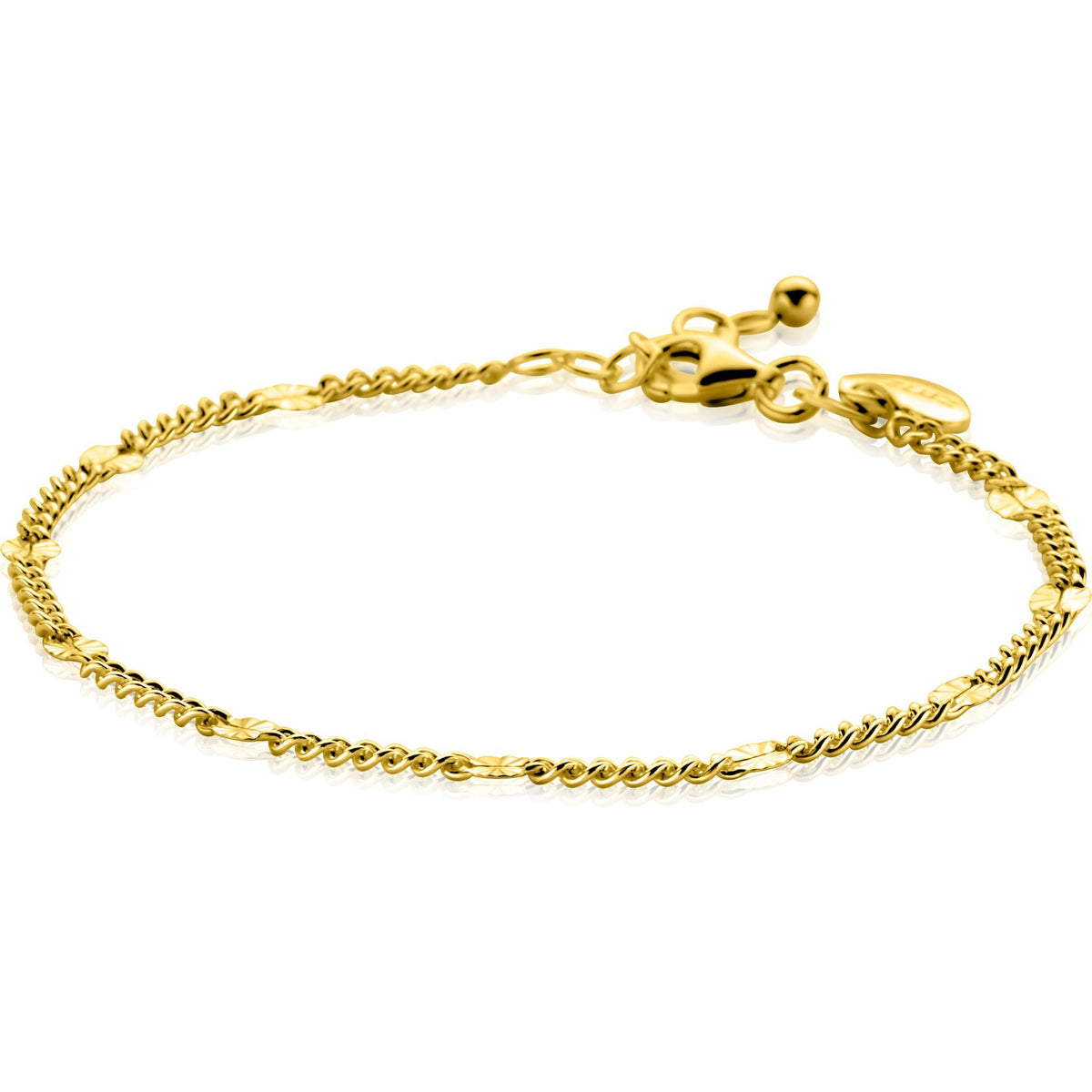 Bracelet doré avec des maillons alternés et un fermoir ajustable.