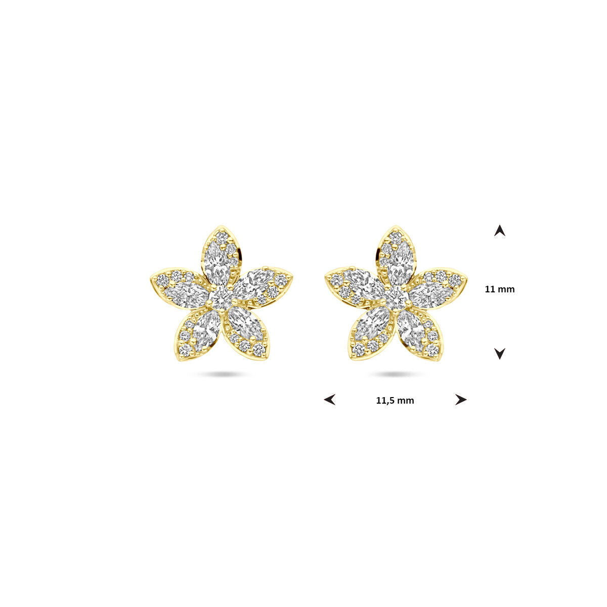 puces d'oreilles fleur diamant 0.84ct (2x 0.42ct) h si 11 mm or jaune