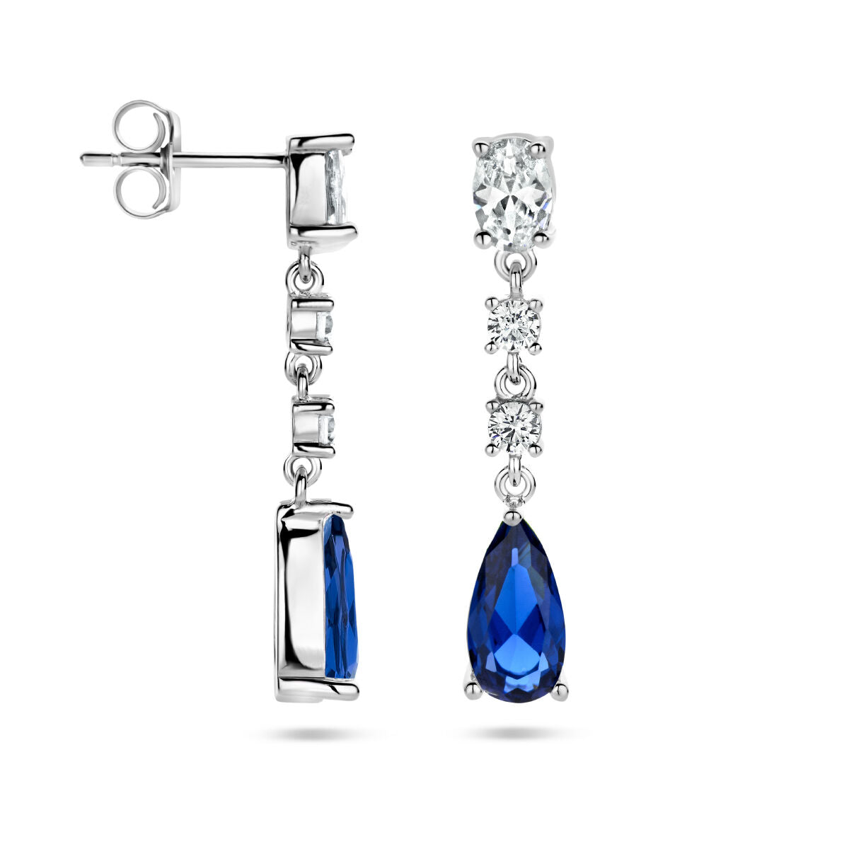 boucles d'oreilles zircone couleur saphir argent rhodié