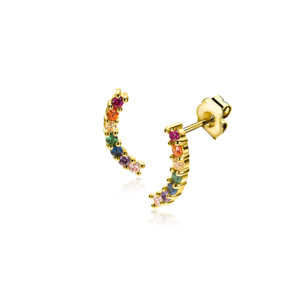 Boucles d'oreilles en argent doré ornées de pierres colorées.
