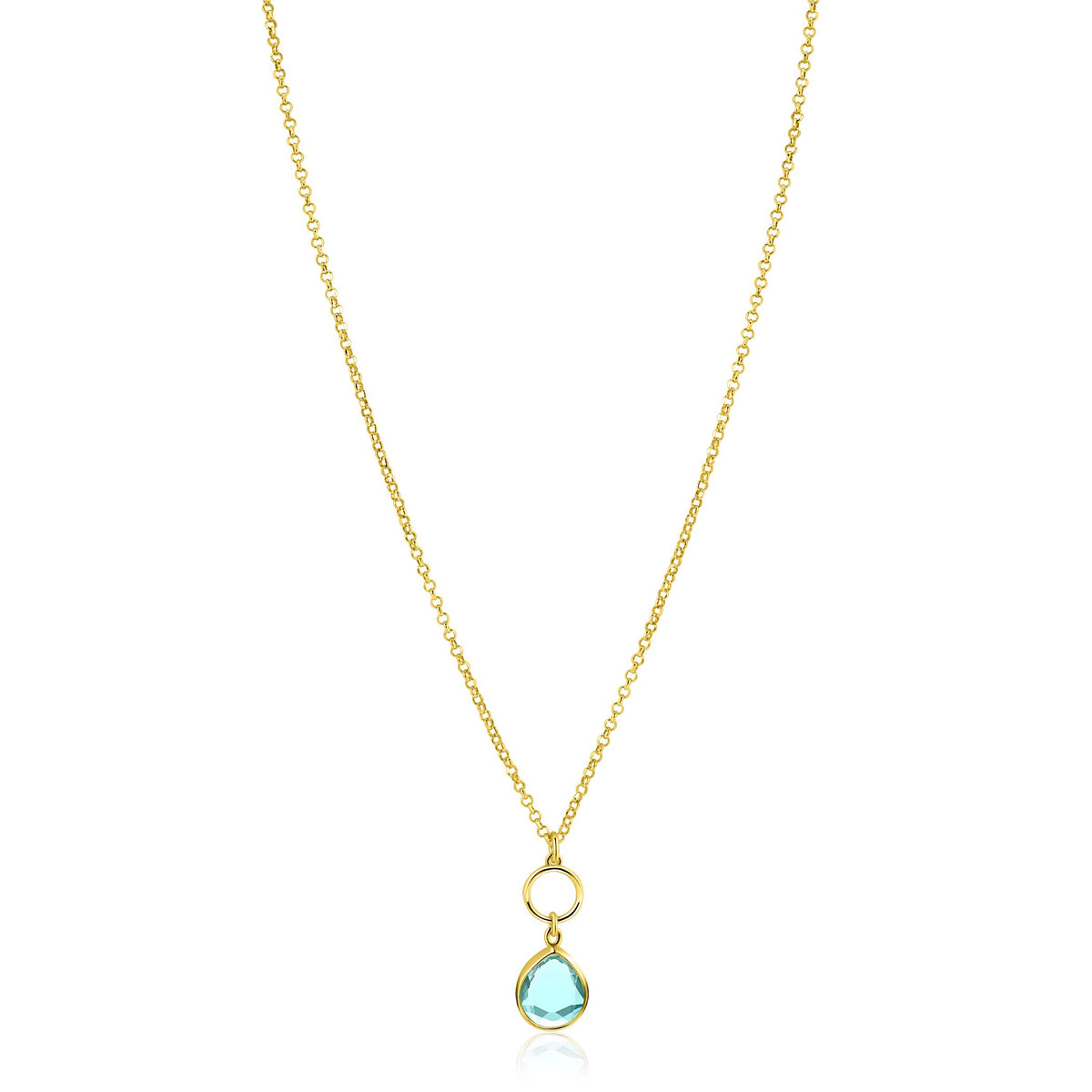 Collier doré avec un pendentif en forme de goutte et une pierre turquoise.