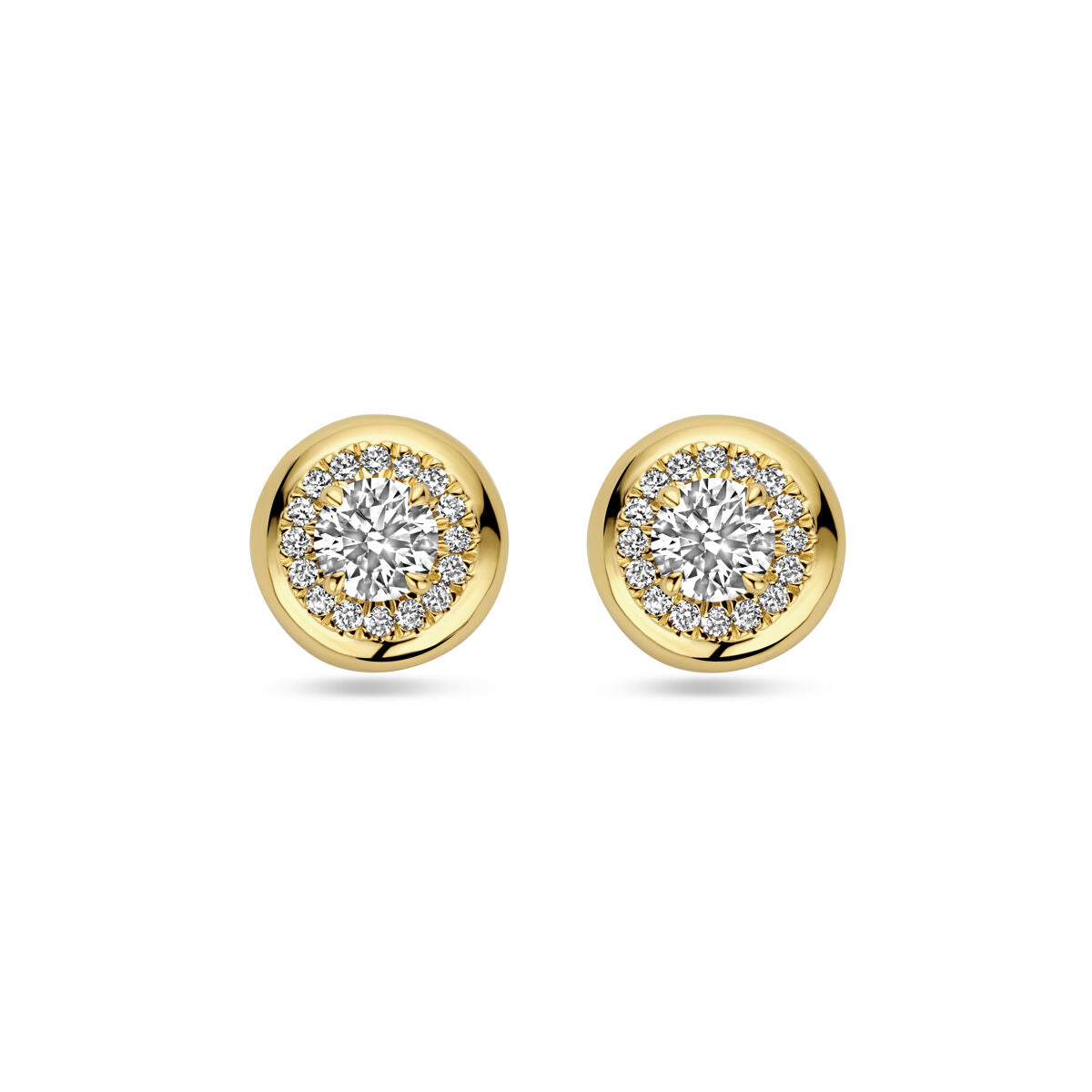 Boucles d'oreilles en or jaune 14K avec diamants lab grown de 0,75 ct, sertis en halo.