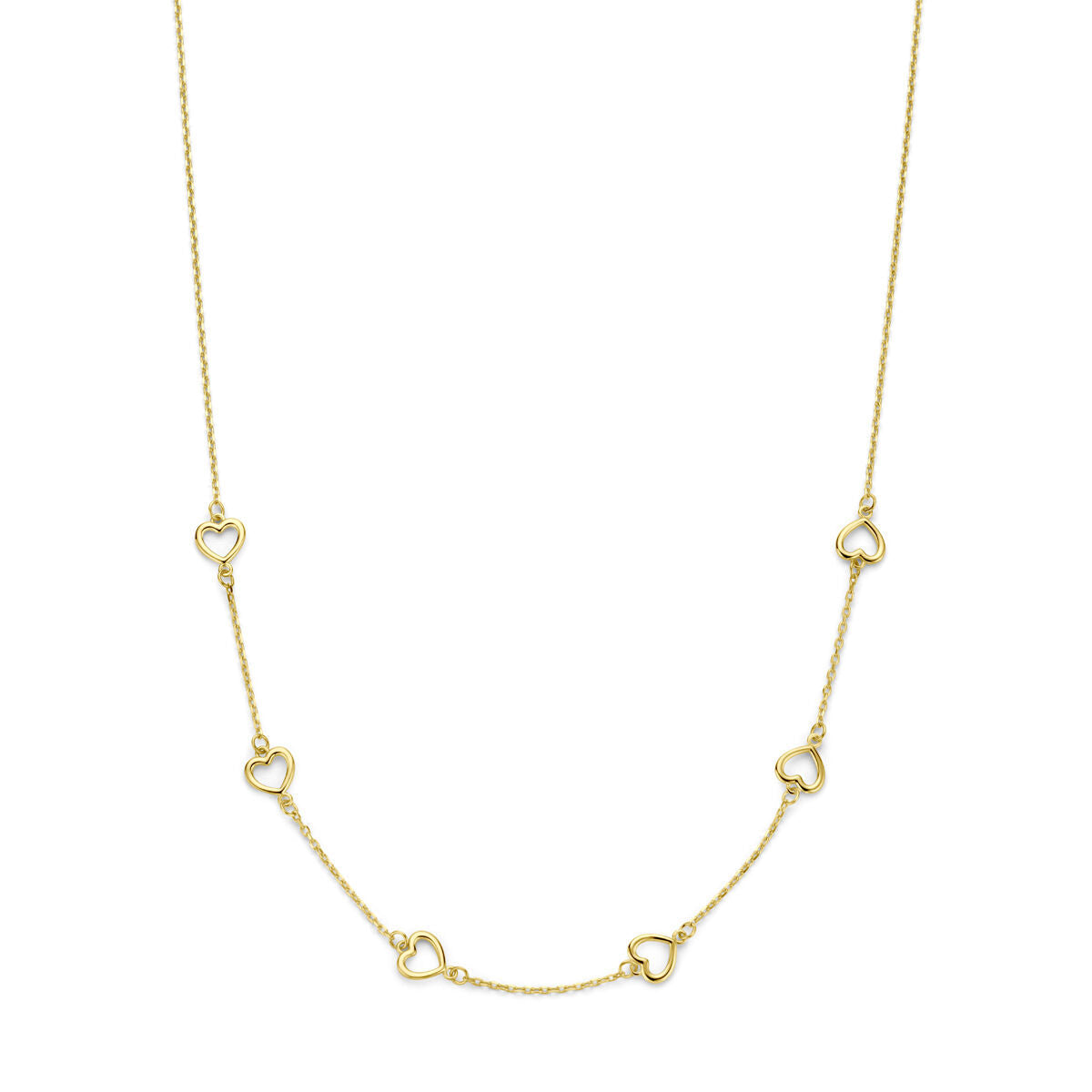 Collier en or 14K avec des pendentifs en forme de cœurs.
