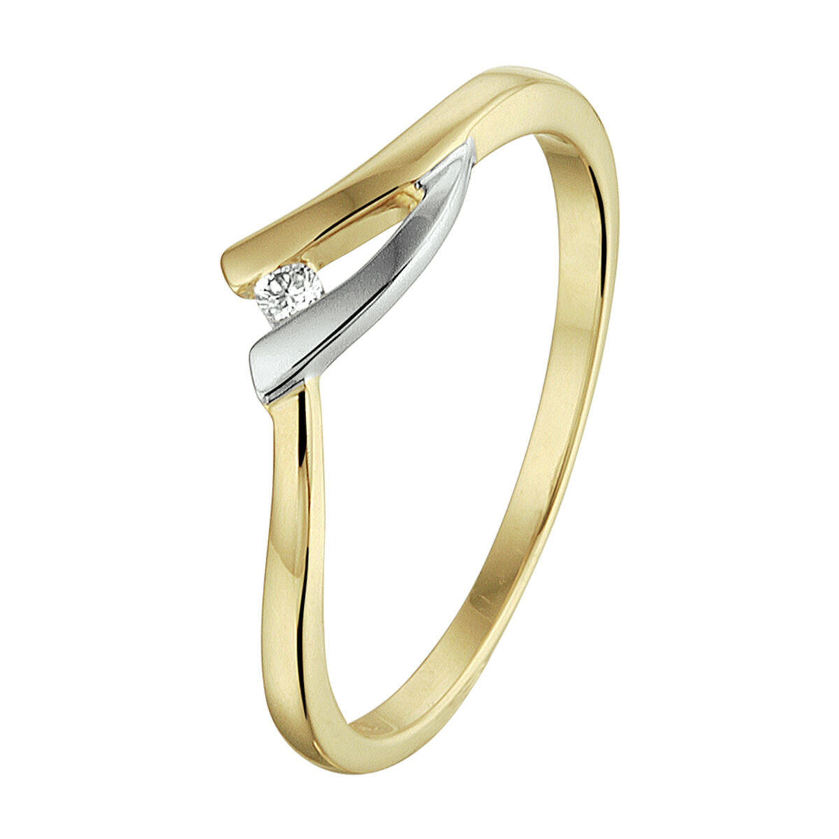ring diamant 0.022ct h si 14K bicolor goud geel/wit