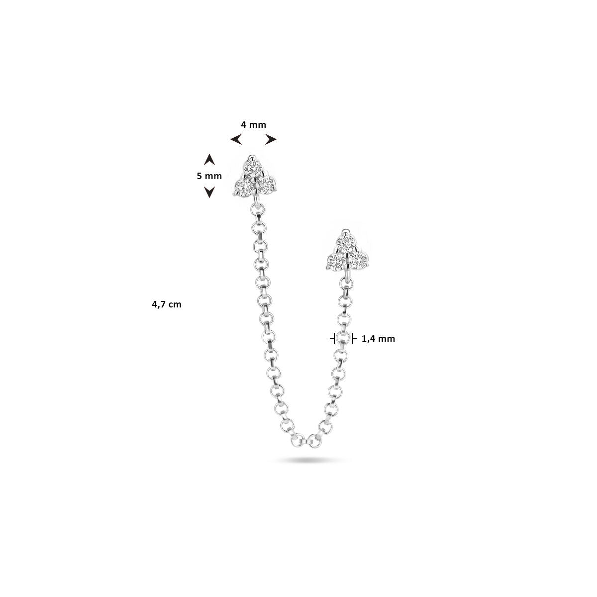 double puce d'oreilles zircone 47 mm argent rhodié