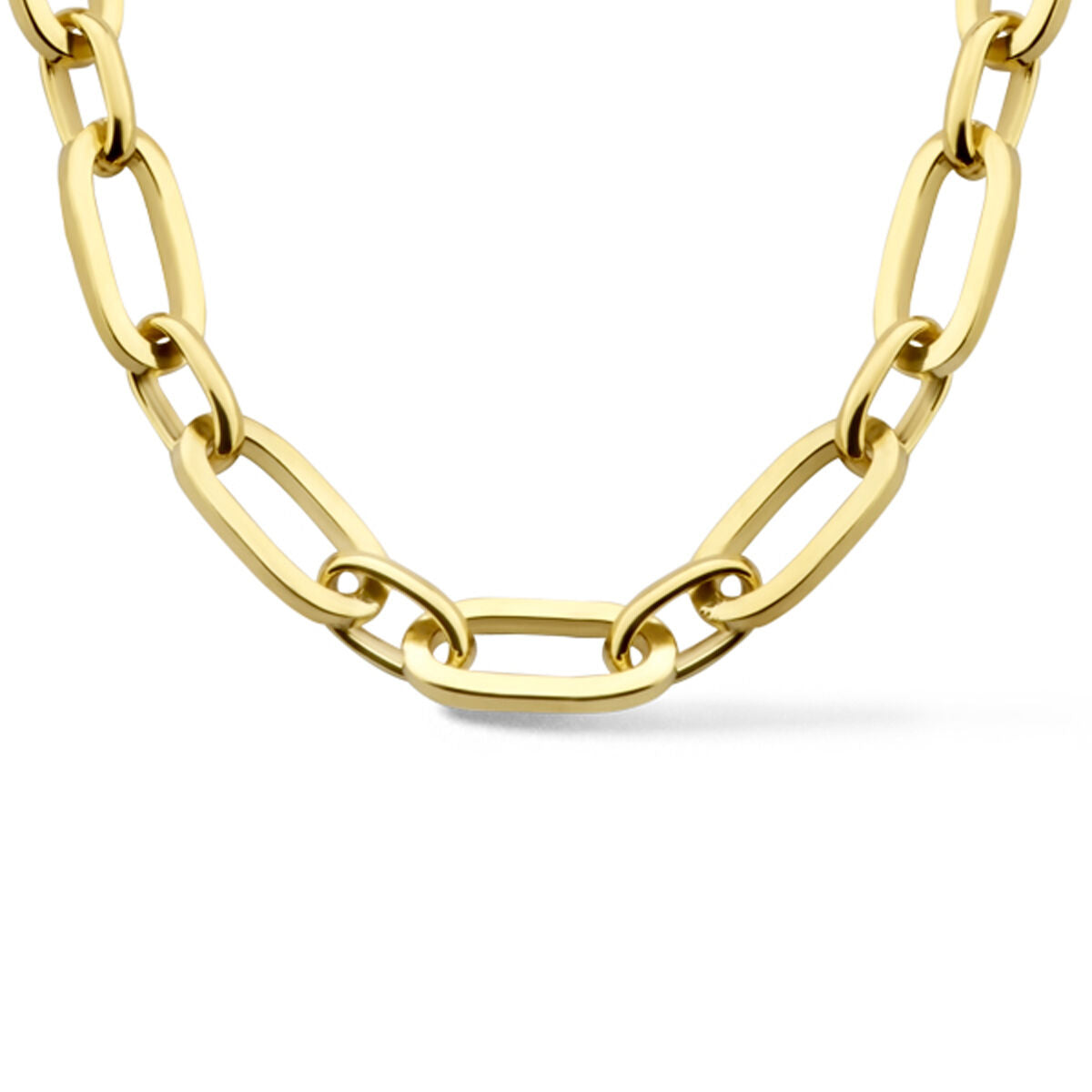 Zilgold collier met schakels van 5,5 mm breed en een lengte van 45 cm.