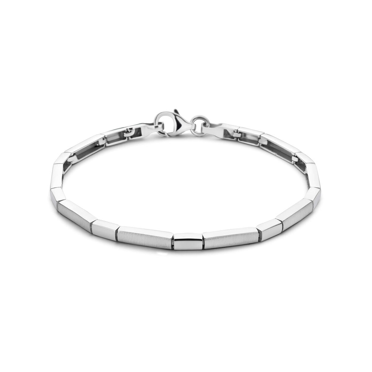 Bracelet choker en argent rhodié, finition polie et mate, avec des maillons rectangulaires.