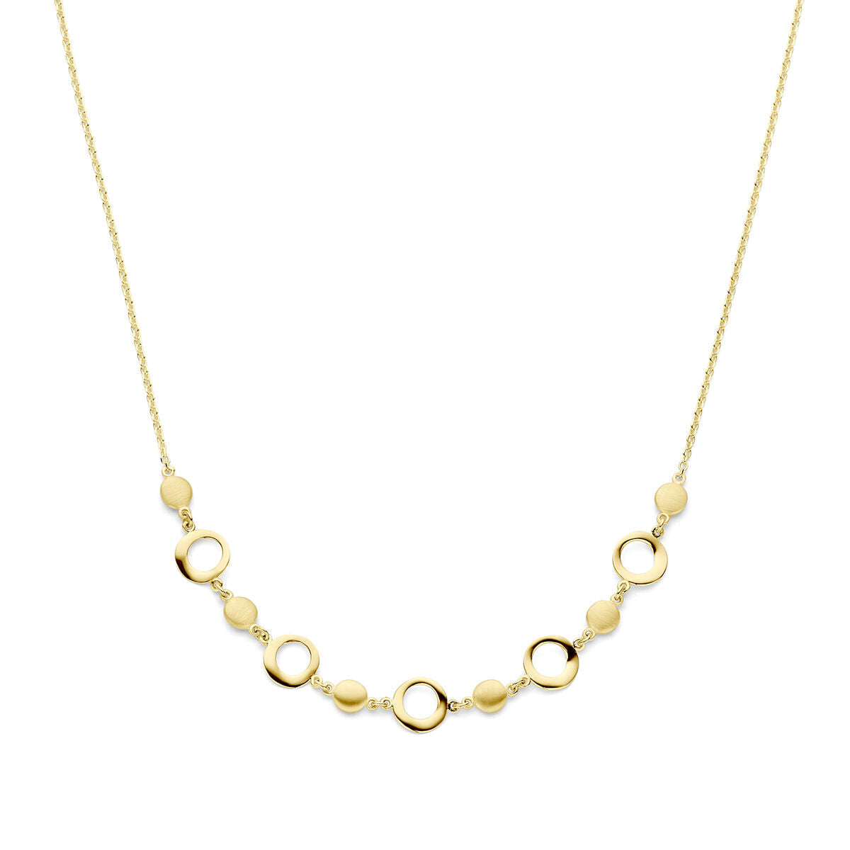 Collier en or jaune 14K poli et mat, composé de maillons ronds et ovales.