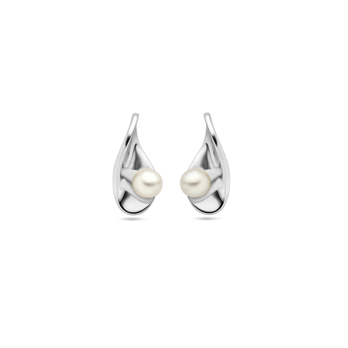 Boucles d'oreilles en argent rhodié avec perles blanches, en forme de goutte.