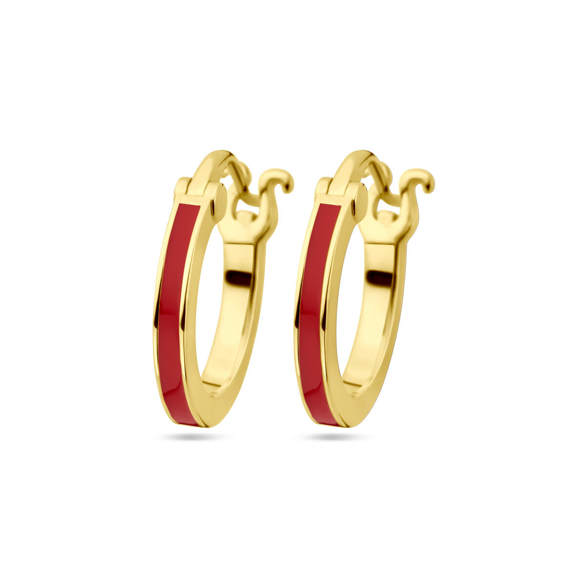 Boucles d'oreilles en argent doré avec émail rouge.