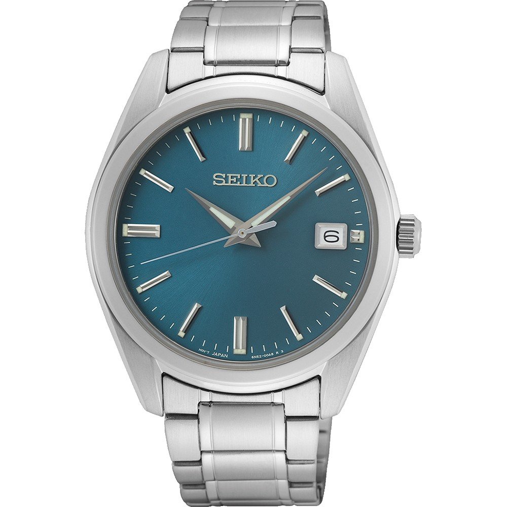 Montre pour homme Seiko avec cadran bleu, boîtier en acier inoxydable et bracelet en acier.