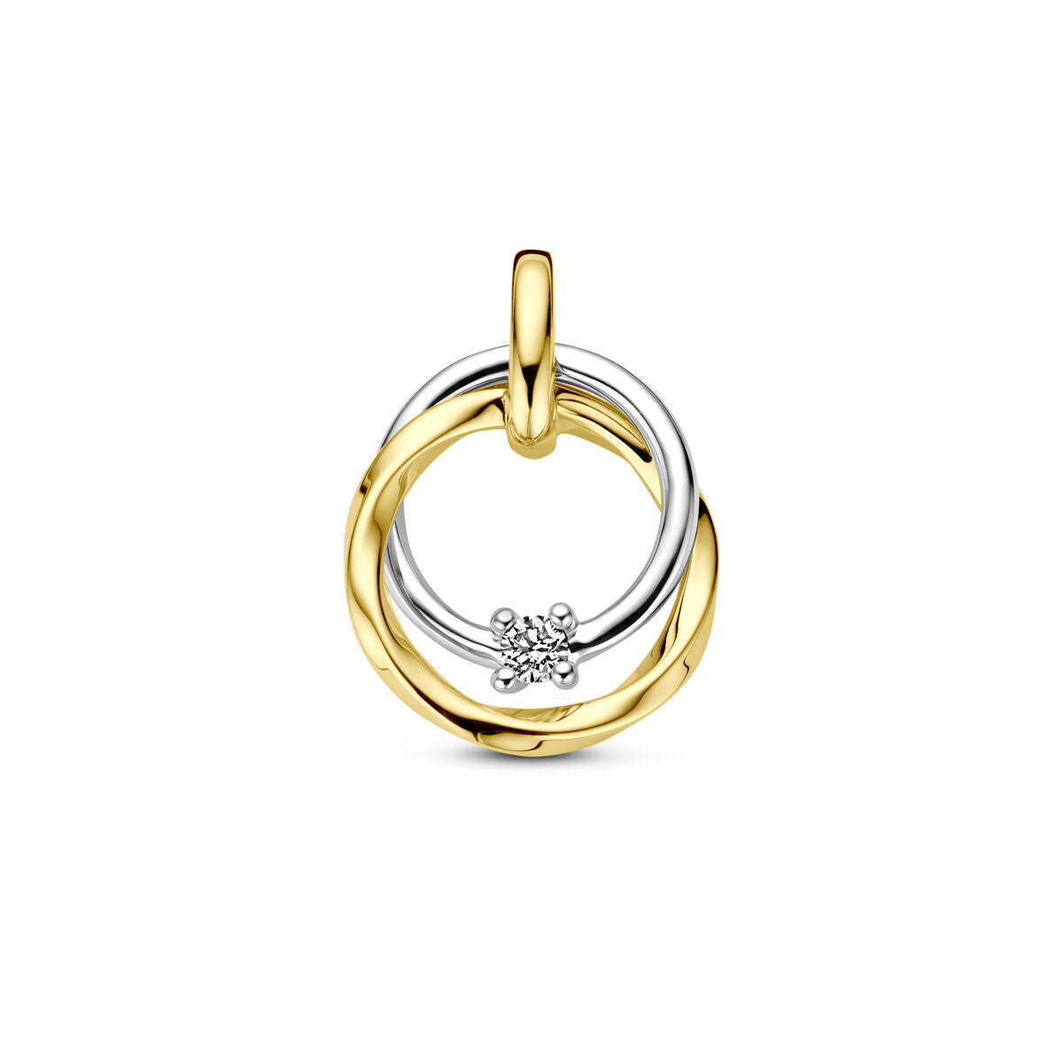 Pendentif en or bicolore jaune et blanc avec un diamant de 0,03 ct.