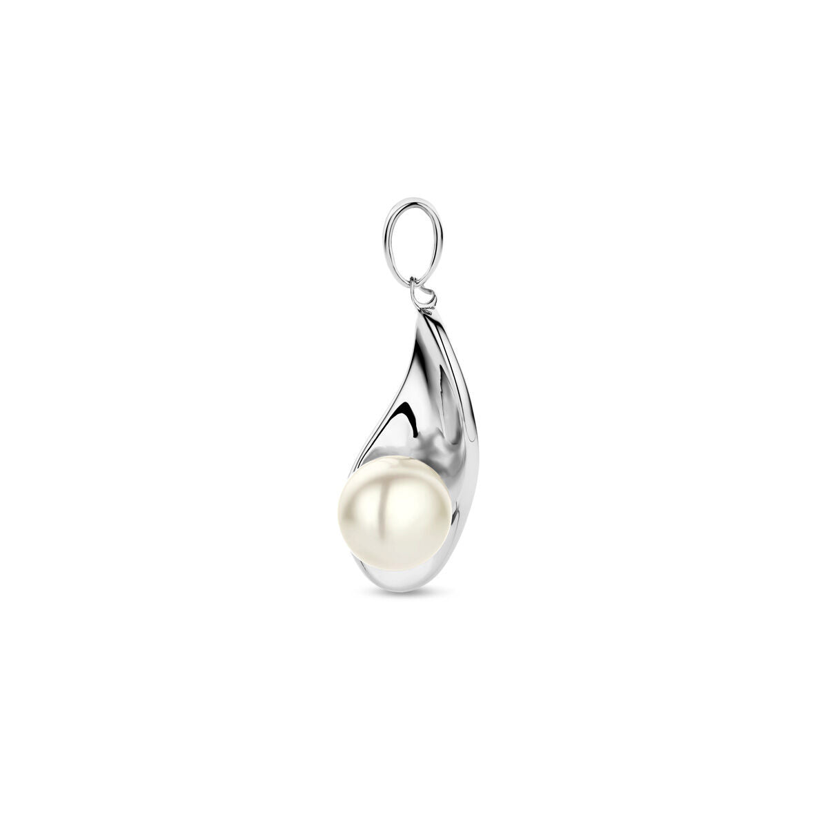 pendentif en argent rhodié avec une perle blanche, en forme de goutte élégante.