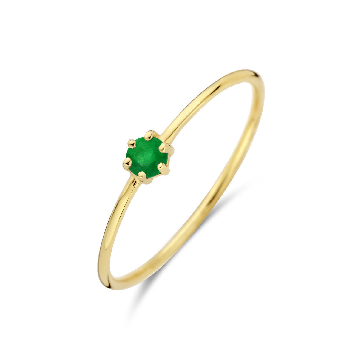 Bague en or jaune 14K avec une pierre de naissance émeraude verte.