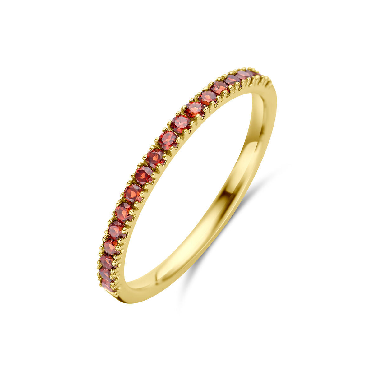 Bague en or jaune 14K ornée de pierres de naissance grenat.