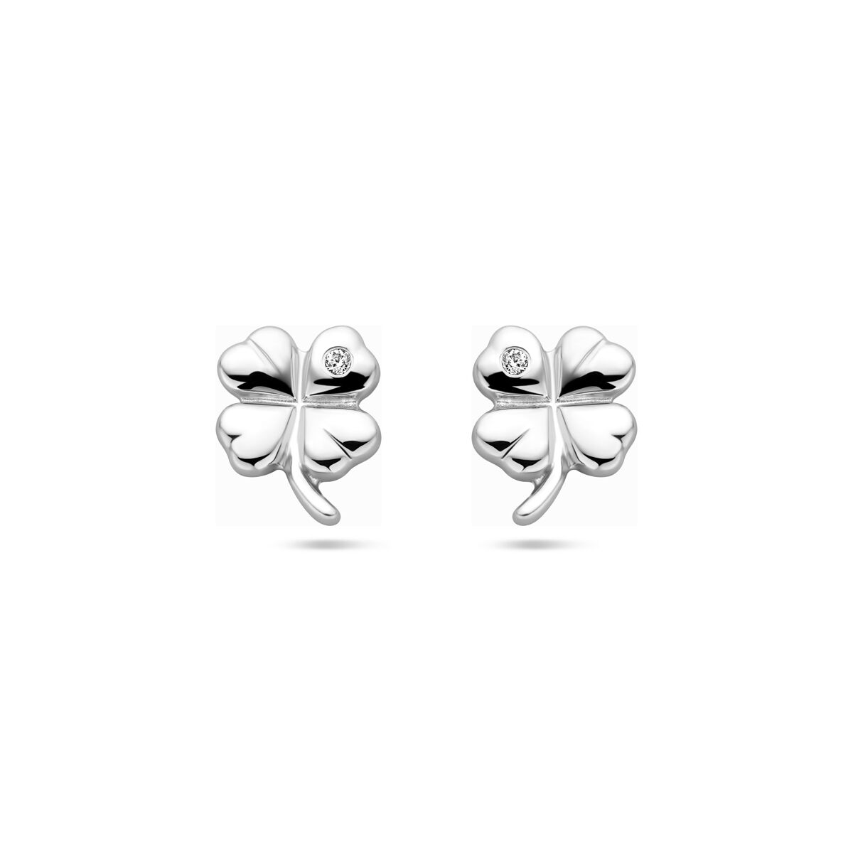 Boucles d'oreilles en forme de trèfle, en argent rhodié, ornées de zirconia.