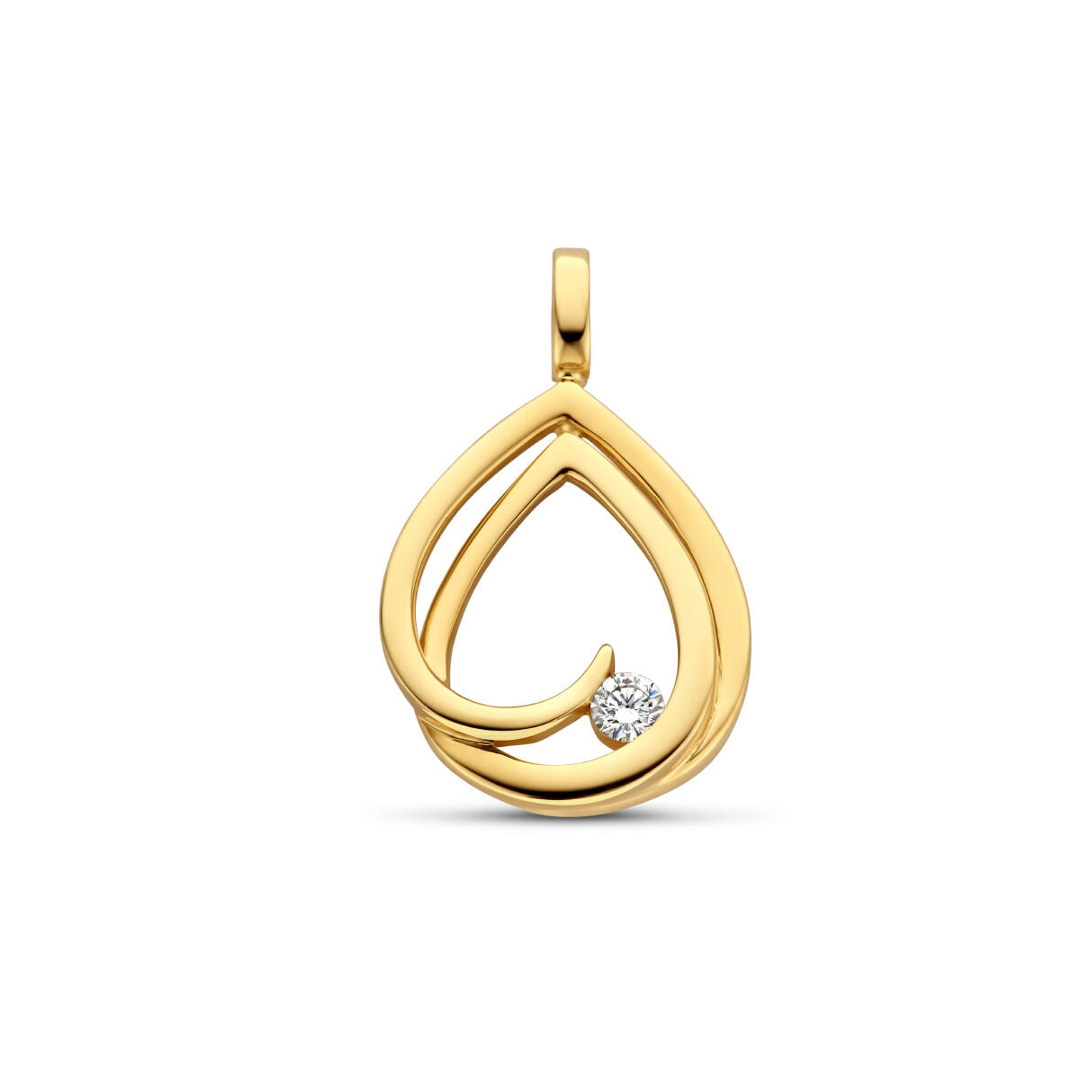pendentif en or jaune 14K avec un diamant de 0,06 ct, en forme de goutte.