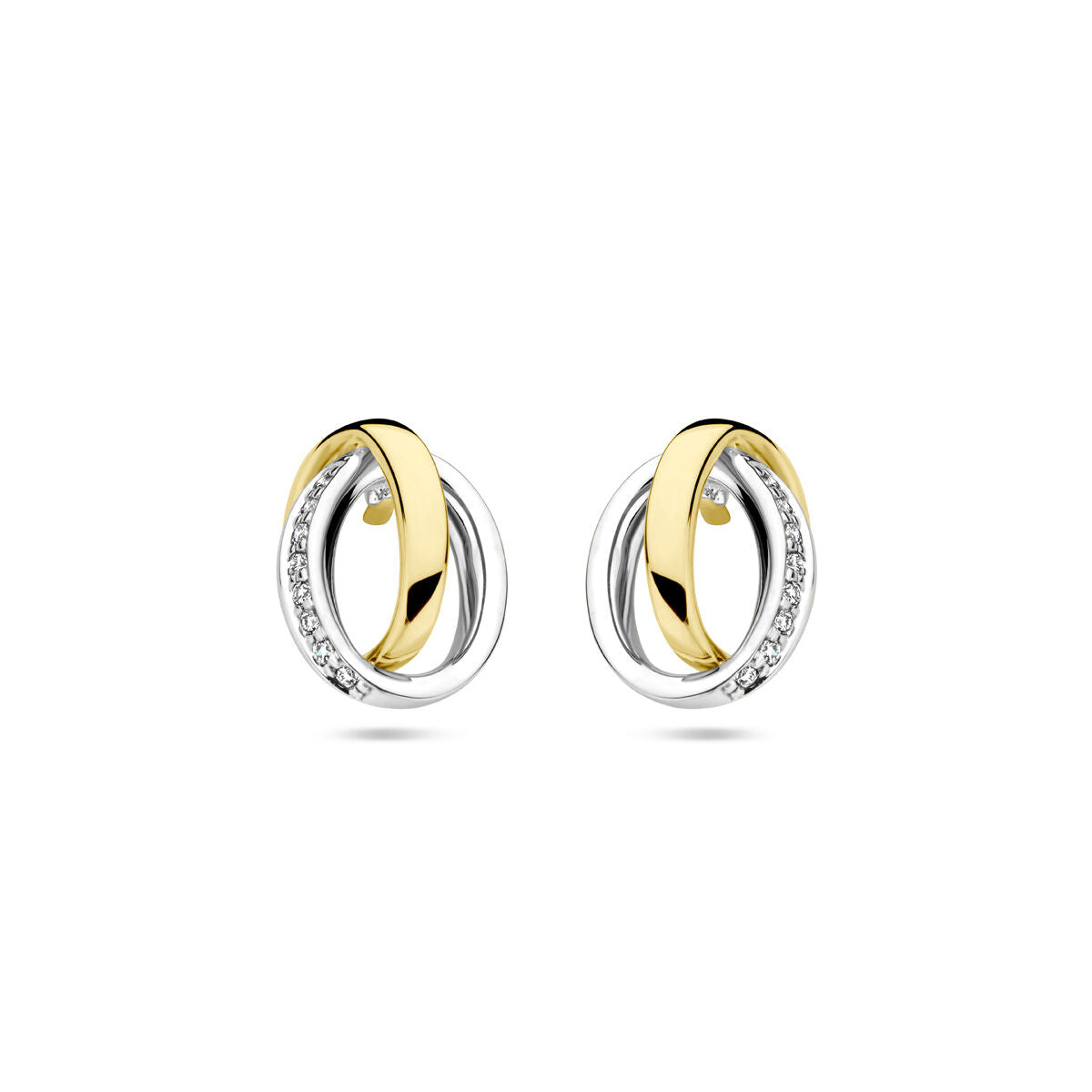 Boucles d'oreilles bicolores en or jaune et blanc avec diamants de 0,05 ct.