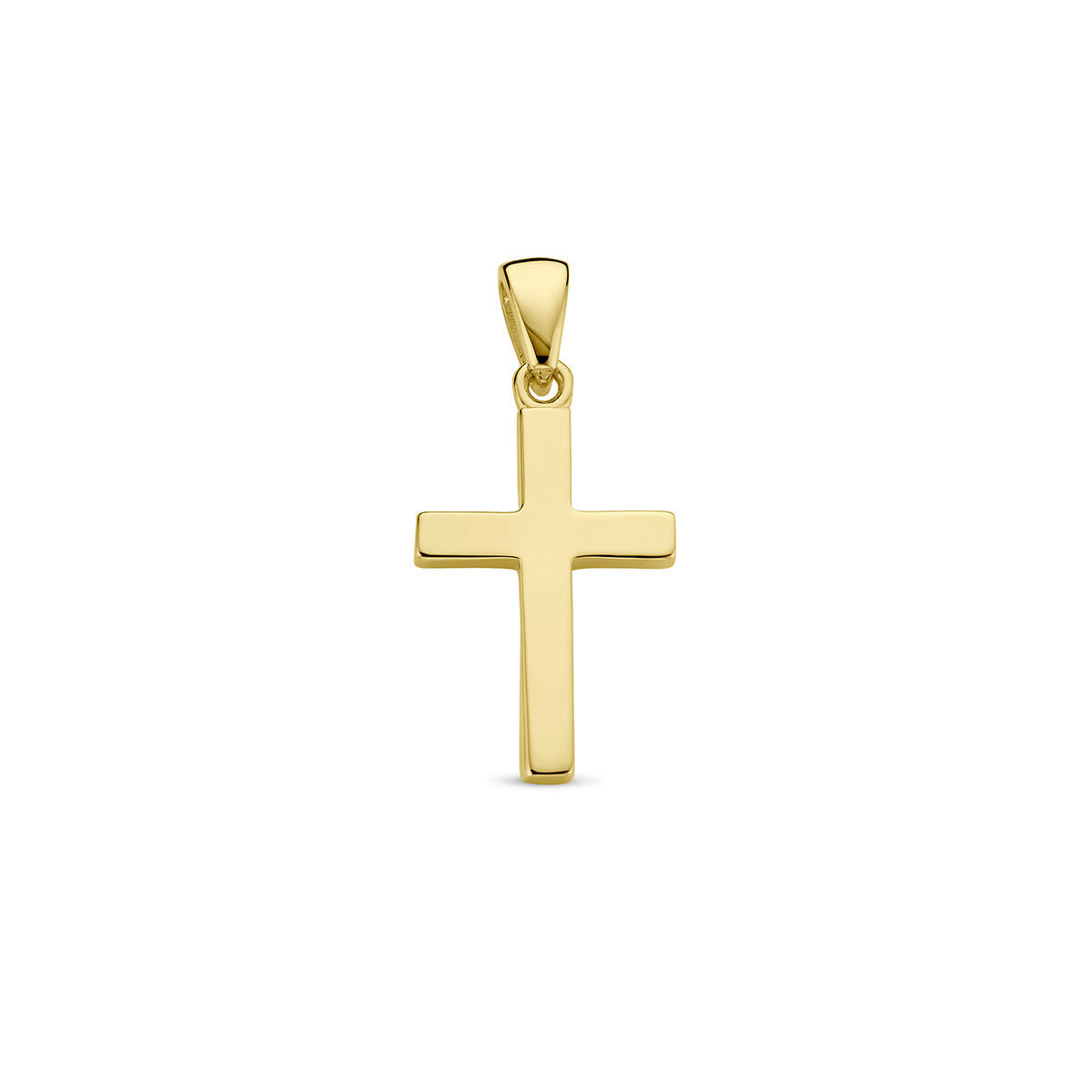 pendentif croix en or jaune 14 carats, finition lisse et brillante.