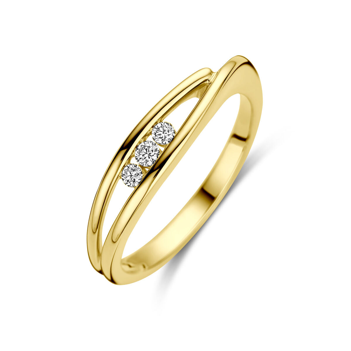 Bague trilogie en or jaune 14K avec trois diamants de 0,10 ct.