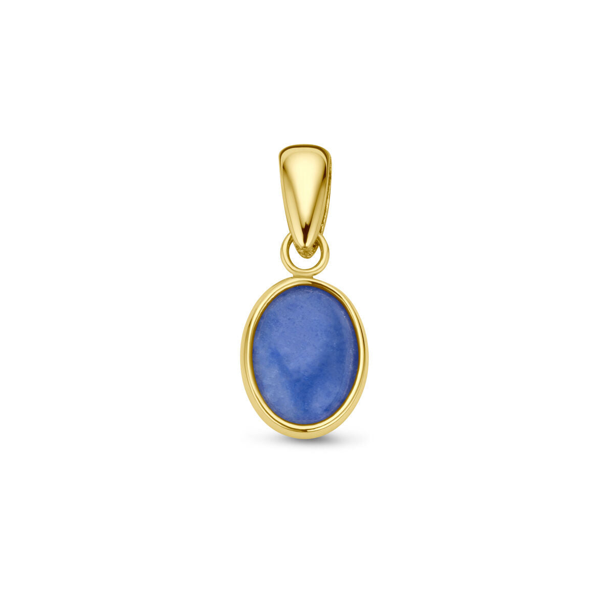 pendentif en quartz bleu en or jaune 14K, forme ovale.
