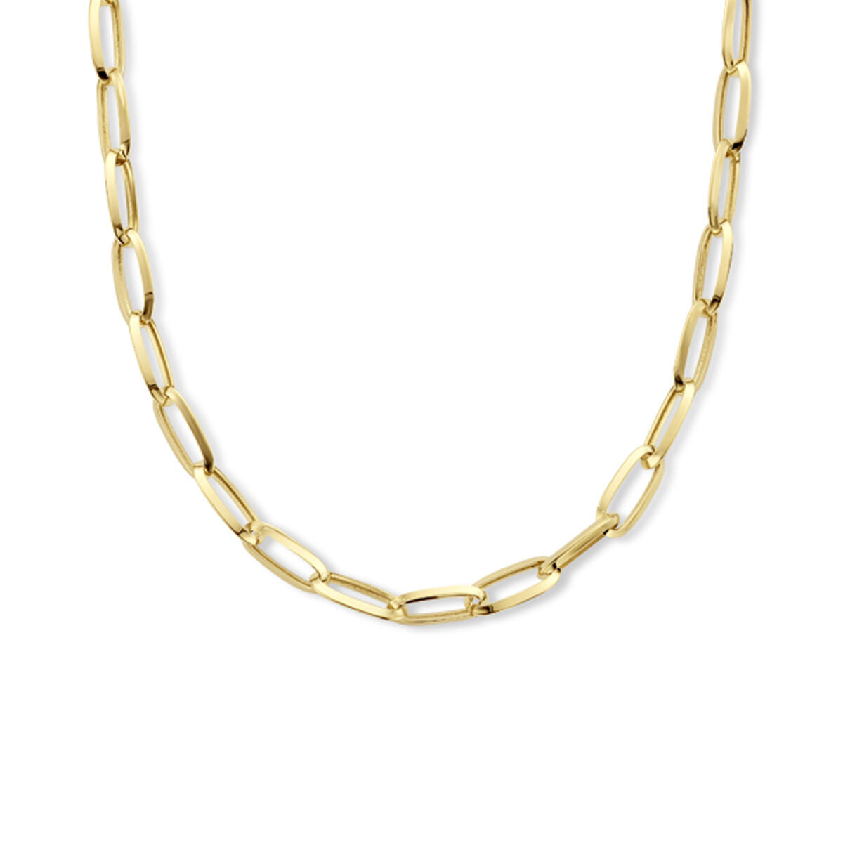 Collier en or jaune 14K avec maillons en forme de paperclip et tubes pointus de 6,0 mm, longueur 43 cm.