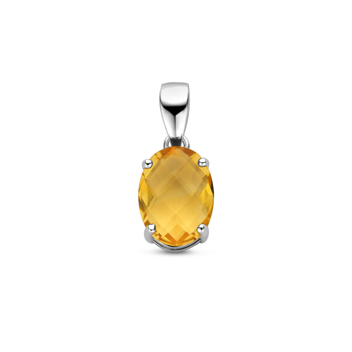 pendentif en argent rhodié avec une pierre de citrine ovale.