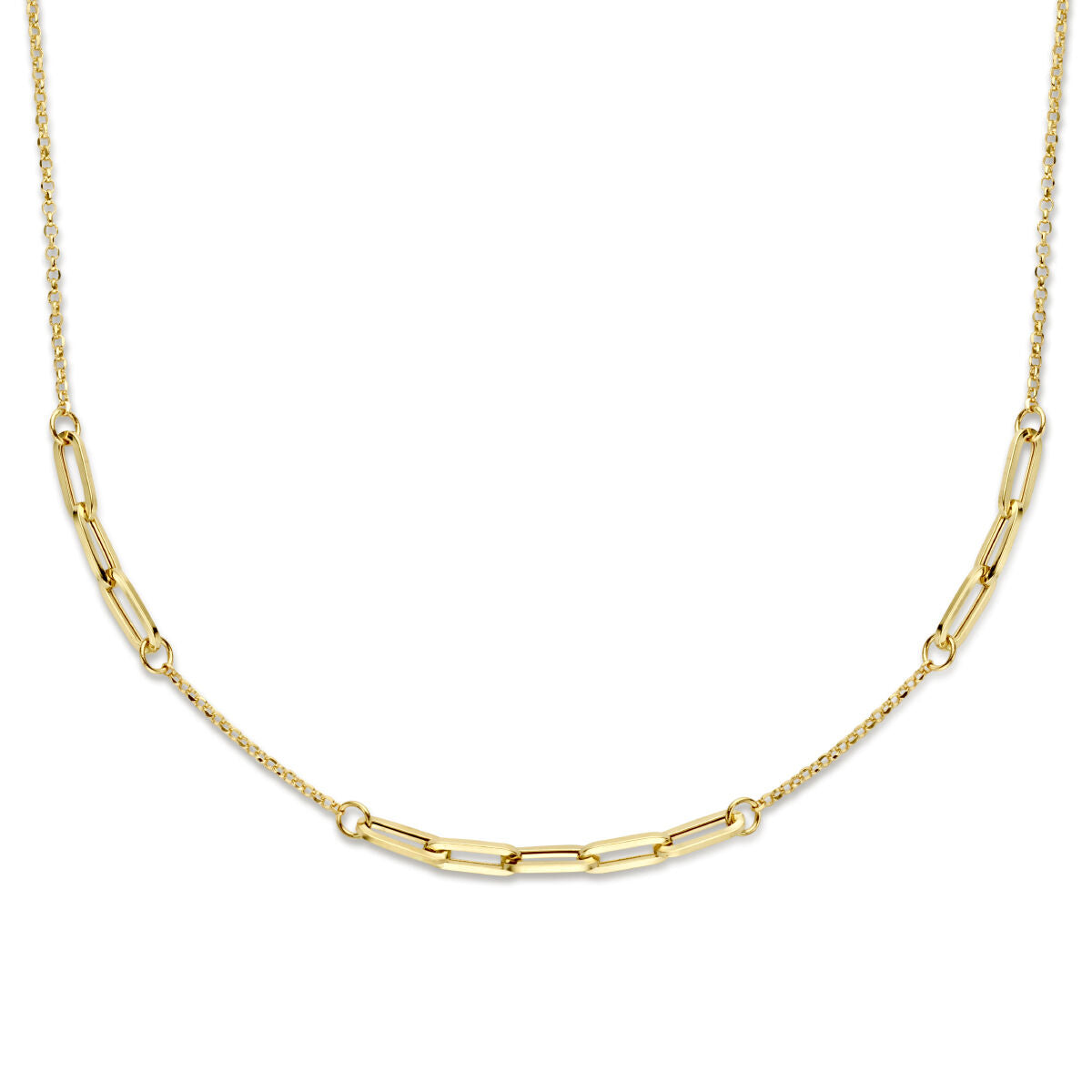 Collier en or jaune 14K avec maillons jasseron et paperclip, longueur 42 + 2 cm.