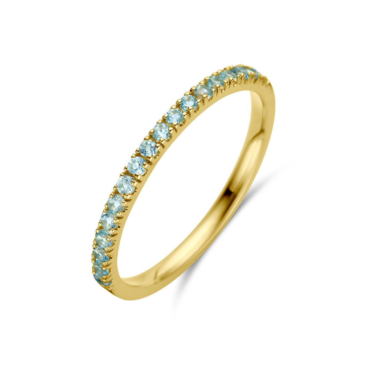 bague en or jaune 14K ornée de topazes bleues de décembre