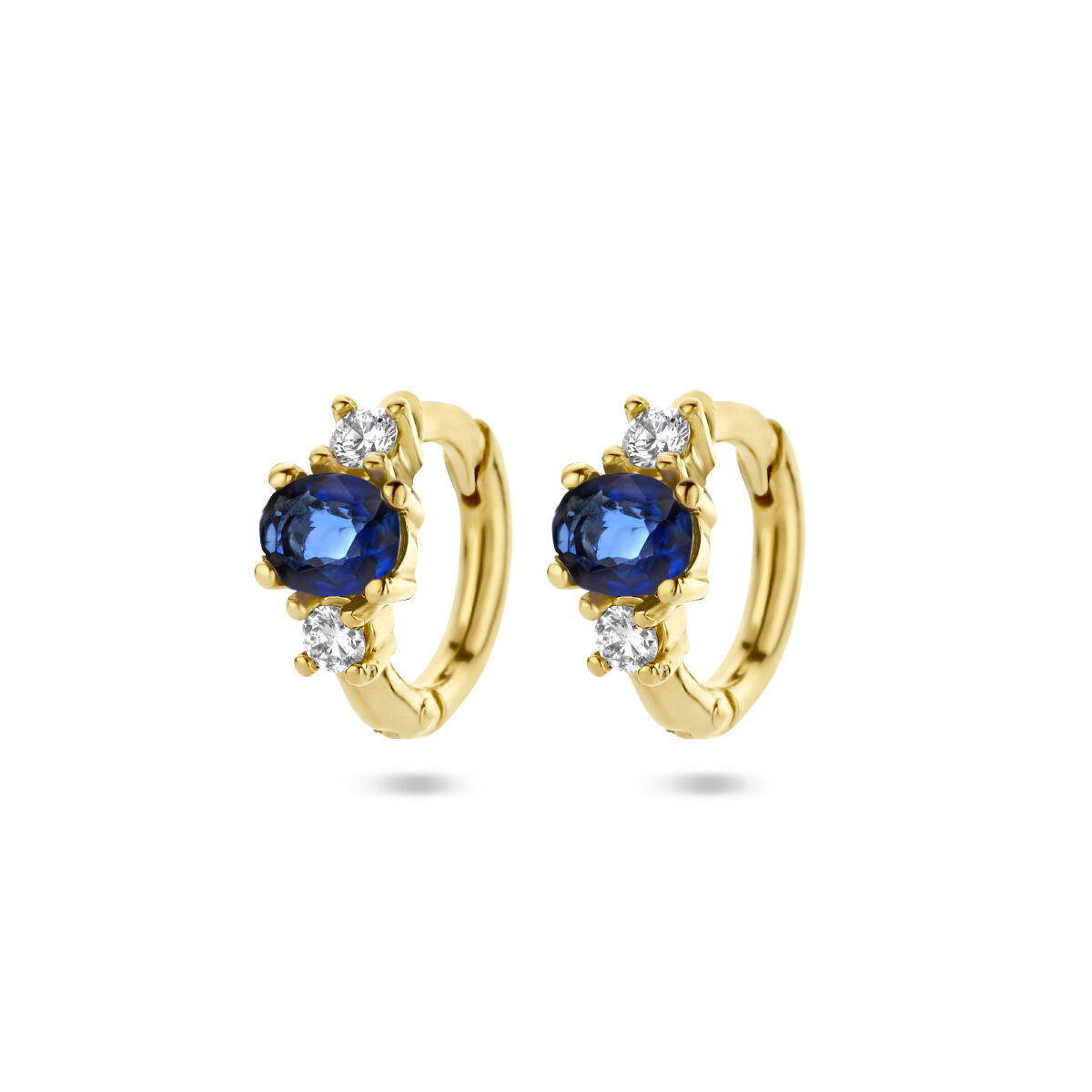 Boucles d'oreilles en or jaune 14K avec saphirs et diamants de 0,10 ct (2x0,05 ct).